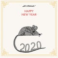 Doodle mouse 2020 chinese new year card with handdrawn zentangle abstract design Royalty Free Stock Photo