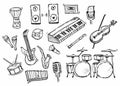 Doodle music icons set. Musical instruments in vector Royalty Free Stock Photo