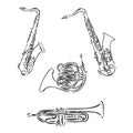 Doodle musical instruments set, vector, set of musical instruments, vector sketch illustration Royalty Free Stock Photo