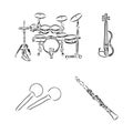 Doodle musical instruments set, vector, set of musical instruments, vector sketch illustration