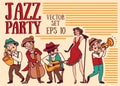 Doodle musicians in 1920's style, jazz or blues music band Royalty Free Stock Photo