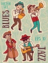 Doodle musicians in 1920's style, jazz or blues music band Royalty Free Stock Photo