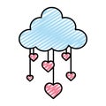 Doodle nature fluffy cloud and hanging hearts