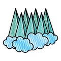 Doodle nature isometric mountains and clouds landscape