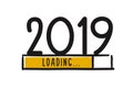 Doodle new year download screen. Progress bar almost reaching new year`s eve. Vector illustration with 2019 loading. Royalty Free Stock Photo