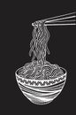 Doodle noodle at bowl and chopsticks. hand drawing Royalty Free Stock Photo