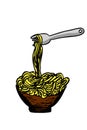 Doodle Noodle at bowl and Fork Royalty Free Stock Photo