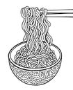 Doodle noodle at bowl and stick. hand drawing Royalty Free Stock Photo