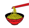 Doodle noodle at bowl and stick. hand drawing Royalty Free Stock Photo