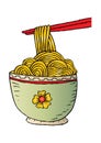 Doodle Noodle at bowl and stick Royalty Free Stock Photo