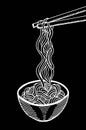 Doodle noodle at bowl and stick. hand drawing Royalty Free Stock Photo