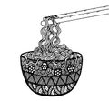 Doodle Noodle at bowl and stick. illustration hand drawing Royalty Free Stock Photo