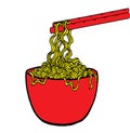 Doodle Noodle at bowl and stick. illustration hand drawing Royalty Free Stock Photo