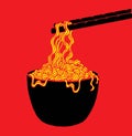 Doodle Noodle at bowl and stick. illustration hand drawing Royalty Free Stock Photo