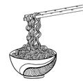 Doodle Noodle at bowl and stick. vector illustration hand drawing Royalty Free Stock Photo