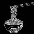 Doodle Noodle at bowl and stick. vector illustration hand drawing Royalty Free Stock Photo