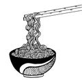 Doodle Noodle at bowl and stick. vector illustration hand drawing Royalty Free Stock Photo