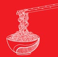 Doodle Noodle at bowl and stick. vector illustration hand drawing Royalty Free Stock Photo