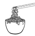 Doodle Noodle at bowl and stick. vector illustration hand drawing Royalty Free Stock Photo