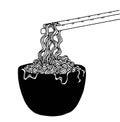 Doodle Noodle at bowl and stick. vector illustration hand drawing Royalty Free Stock Photo