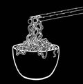 Doodle Noodle at bowl and stick. vector illustration hand drawing Royalty Free Stock Photo