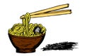 Doodle Noodle at bowl and stick Royalty Free Stock Photo