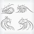 Doodle Ocean Wave Handdrawn Outline Sketch Beach Vector Drawing