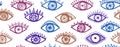 Doodle open eyes artistic seamless pattern