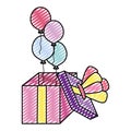 Doodle open present girf balloons style