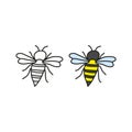 Doodle outline and colored honey bee icons. Royalty Free Stock Photo