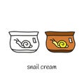 Doodle outline and colored snail cream.