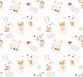 Doodle outline cute wild animal pattern seamless