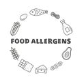 Doodle outline food allergens in circle.