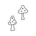 Doodle outline magical unedible mushrooms. Royalty Free Stock Photo