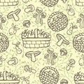 Doodle outline seamless pattern.Autumn harvest