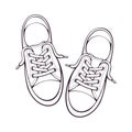 Doodle of pair textile sneaker with rubber toe and loose lacing