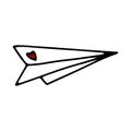 Doodle Vector paper airplane with red heart