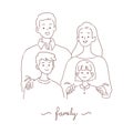 Doodle of parents and children with family handwritten lettering,  hand-drawn style vector illustration Royalty Free Stock Photo