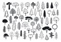 Doodle park forest conifer abstract silhouettes outlined trees Royalty Free Stock Photo