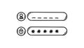Doodle password register form. User name verification and authorisation. Hand drawn sketch login, logout, sign in illustration.