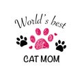 Doodle Paw print. ``Best cat mom`` text. Happy Mother`s Day greeting card Royalty Free Stock Photo