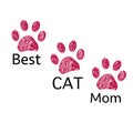 Doodle Paw print. ``Best cat mom`` text. Happy Mother`s Day greeting card Royalty Free Stock Photo