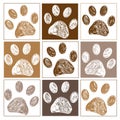 Doodle paw print pattern with brown colored square