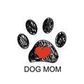 Doodle Paw Prints With Red Heart And Dog Mom Text. Happy Mother`s Day Greeting Card