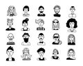 Doodle people. Hand drawn male and female faces social media user avatars collection hipster man and woman portrait modern