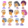 Doodle people. Man and woman faces. Funny male and female heads in quirky style