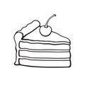 Doodle of a piece of cake with cream and cherry Royalty Free Stock Photo