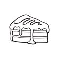 Doodle of a piece of cake with cream and syrup