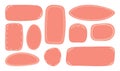 Doodle pink Textbox set decorated with lines. Empty text Box circles rectangles and squares. Hand drawn Blank quote Frames
