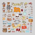 Doodle pirate elememts, vector illustration Royalty Free Stock Photo